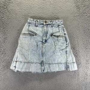 Vintage Paris Express Skirt Women's 10 Blue Cotton Denim Mini A-Line Acid Wash